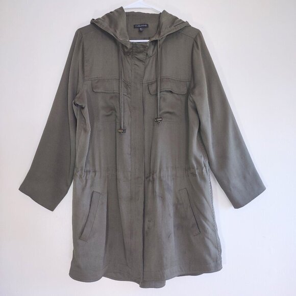 Eileen Fisher Women's Hooded Rain Jacket Lined Full Zip Size Medium Utility - Picture 3 of 10